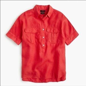 J. Crew Baird McNutt Linen Popover Blouse Hi-Lo Hem Size 2 Coral Pink Beachy